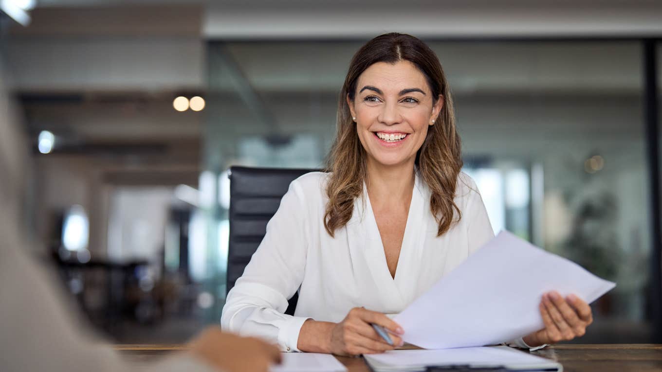 businesswoman smiling at work