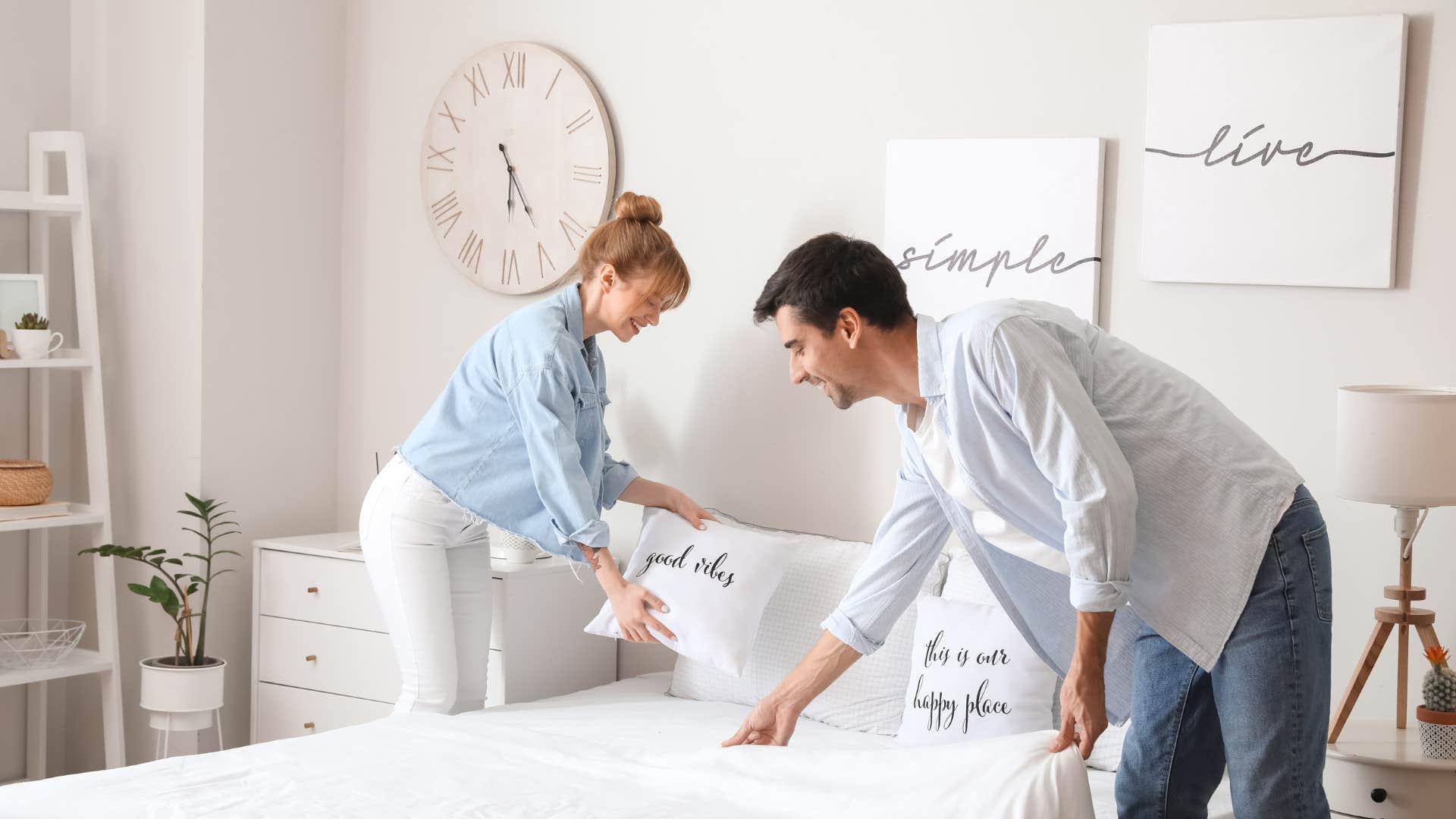 a couples makes their bed every morning