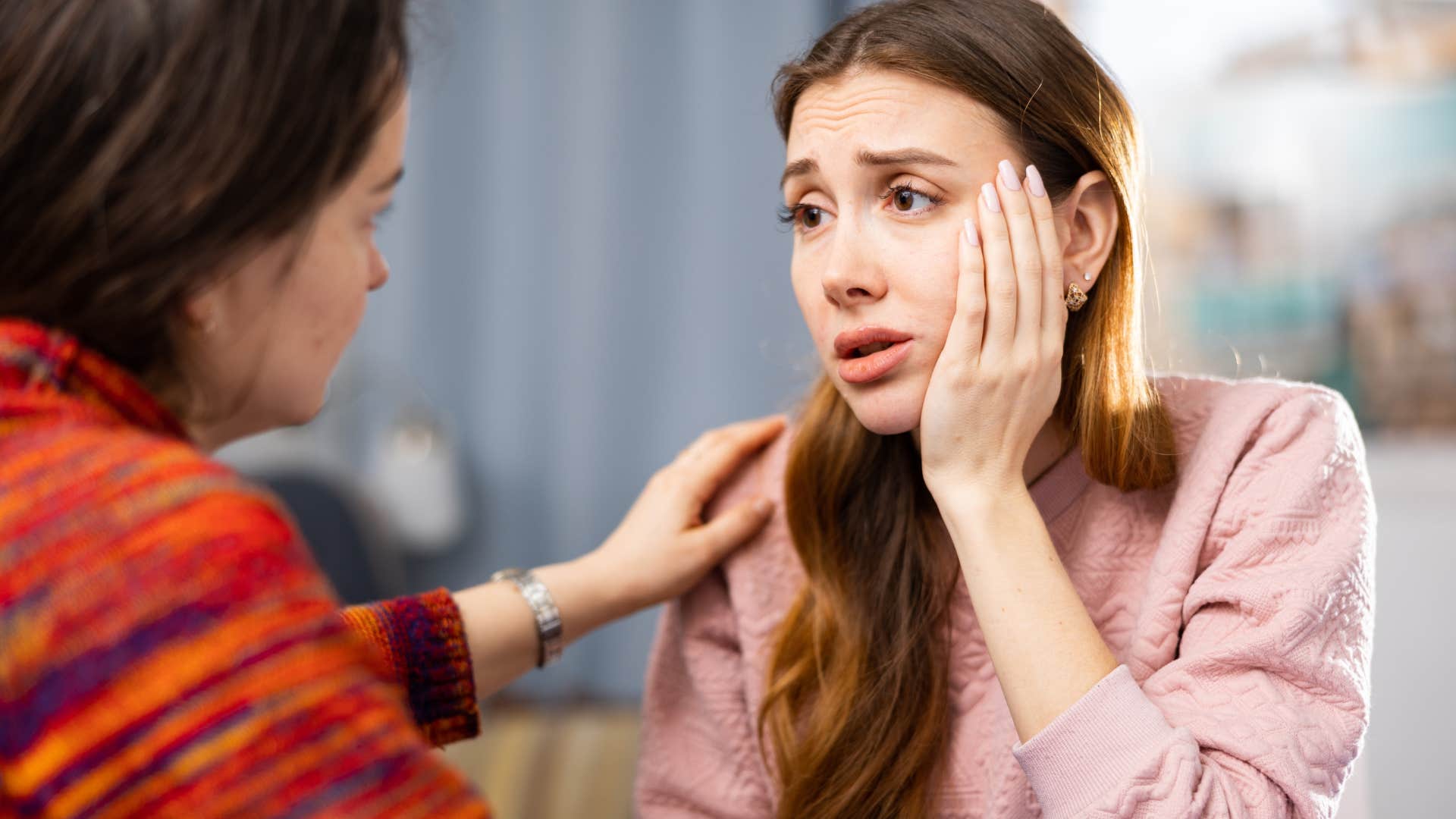 woman with common sense comforting friend who is always in crisis
