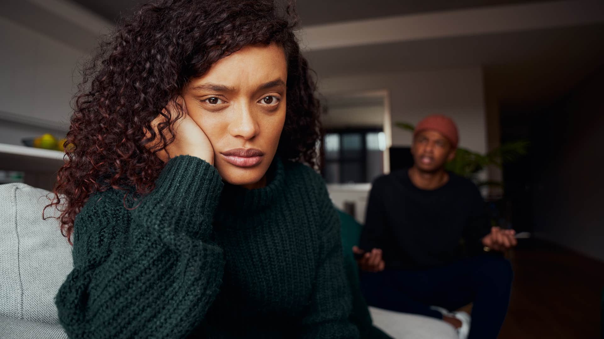 Woman who's a chronic complainer turned away from her husband.