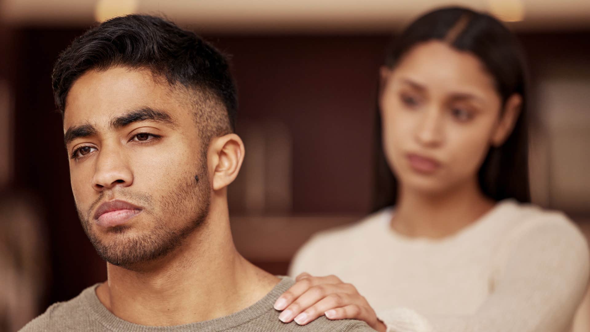 a man is unhappy in his toxic relationship with his girlfriend but stays because he secretly loves it