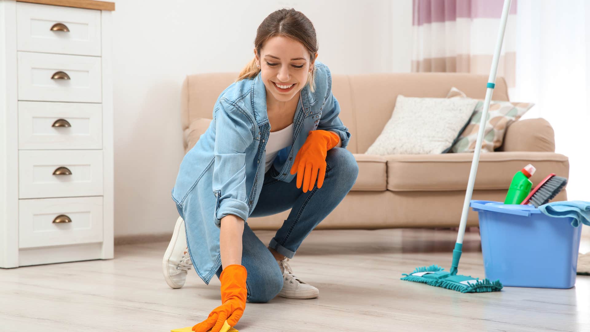 woman cleaning floors
