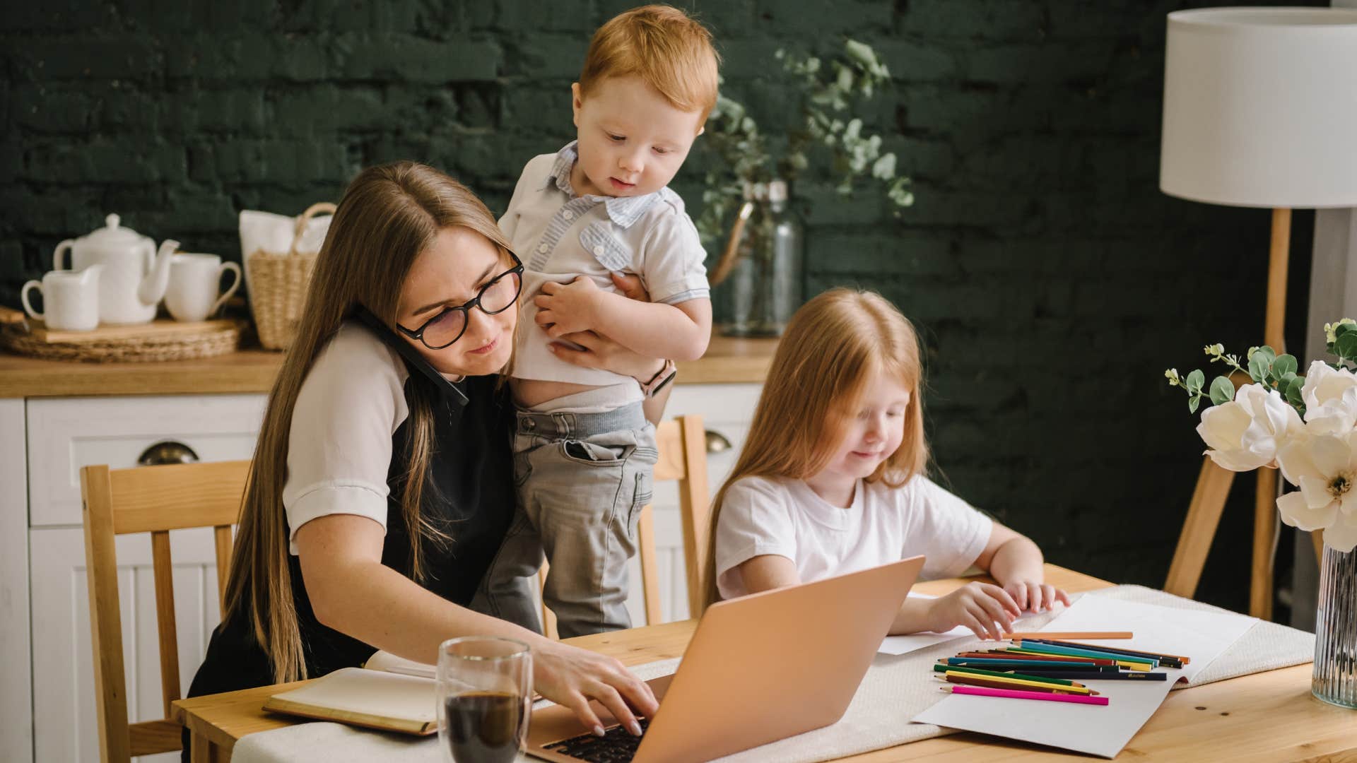 a mother makes sure her children are ready but she cannot get anything done