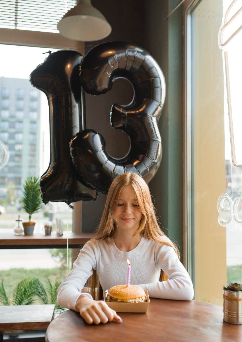 thirteen year old girl celebrating birthday