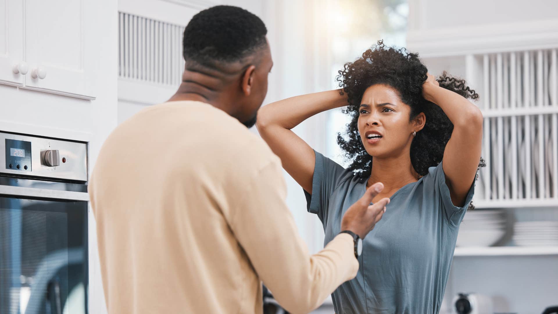 woman confronting her husband for habitually lying