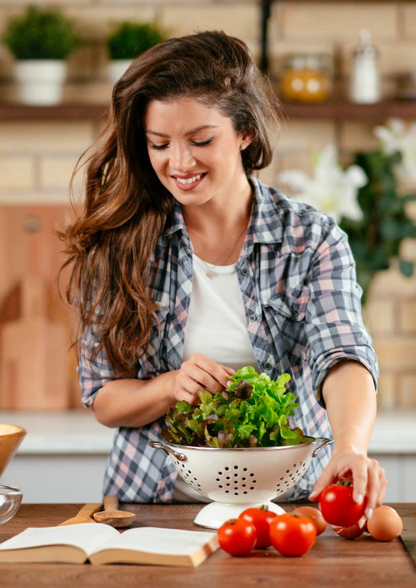 unconventional woman making vegetarian recipe