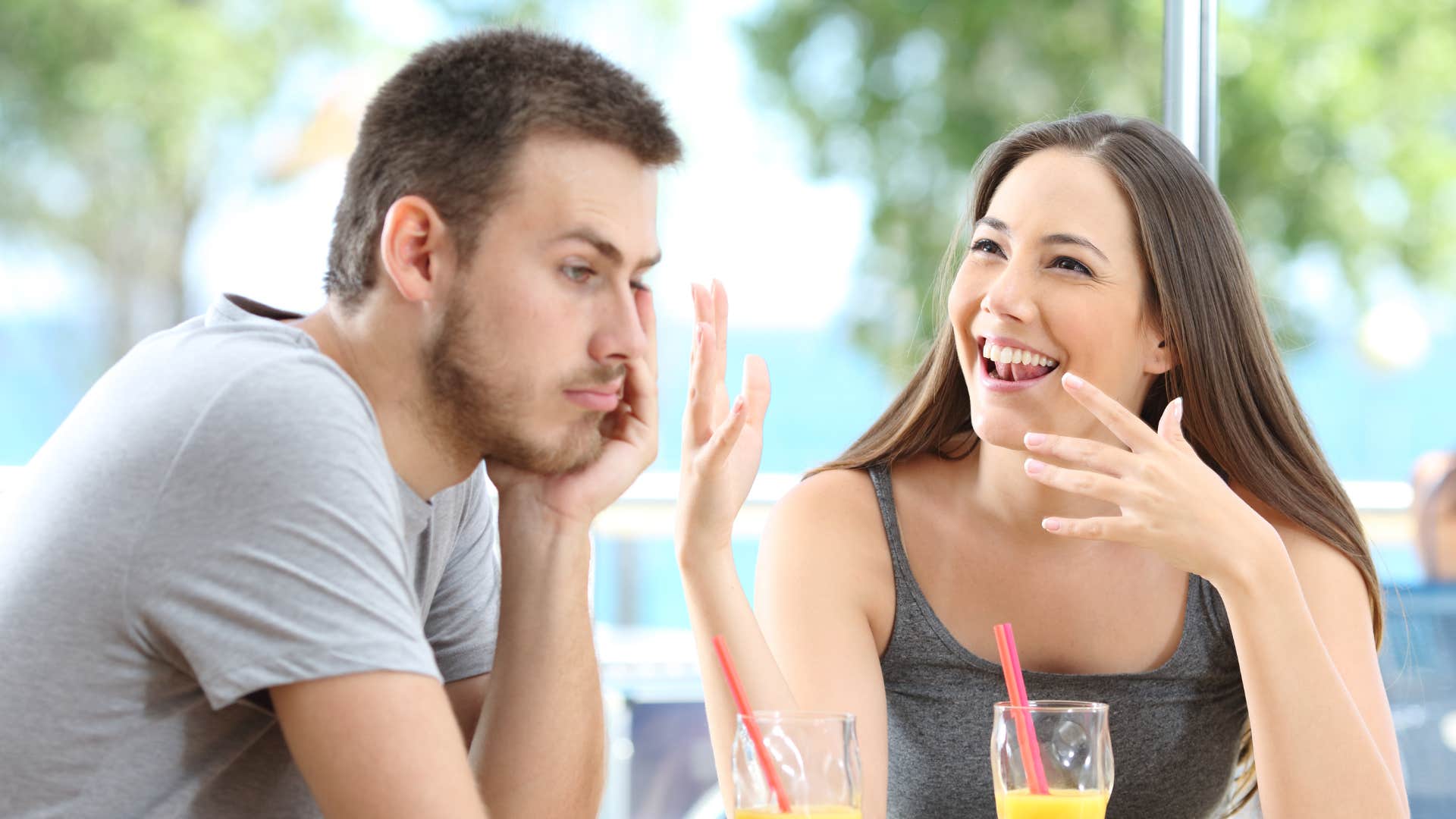 man backing off after woman is talking about fate