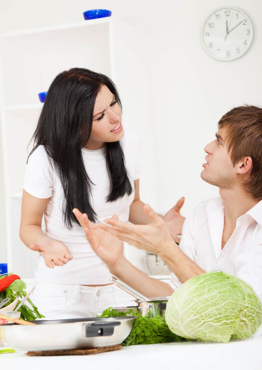 fiancee fighting with man going above and beyond to cook for friends