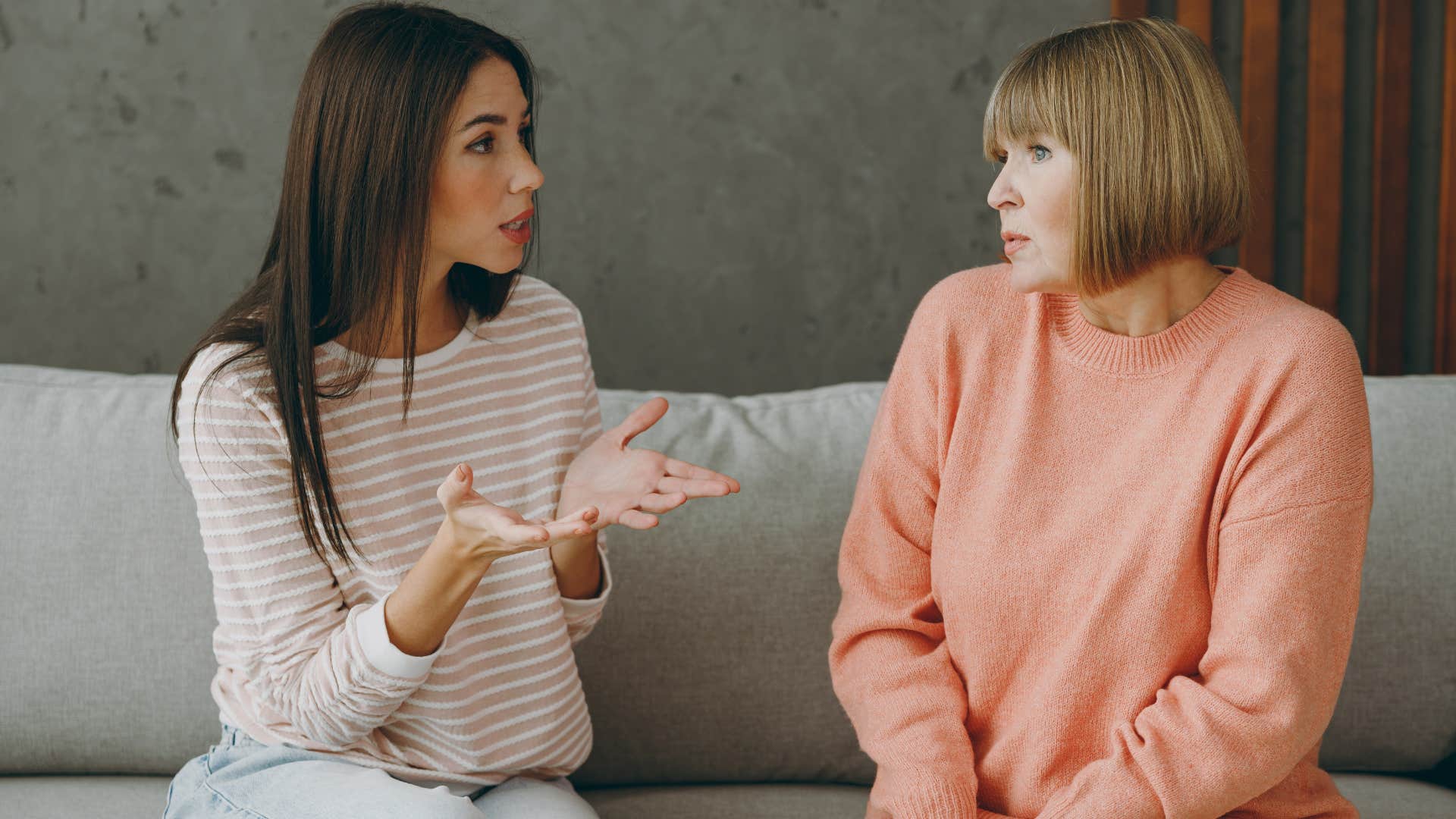 woman being dismissed while arguing with her mom