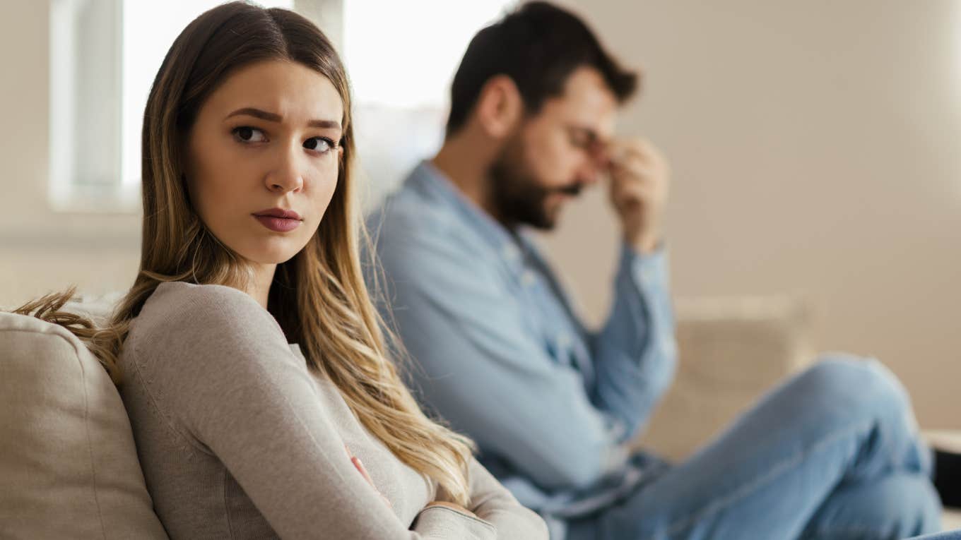 woman who has fallen out of love with her husband turned away from him