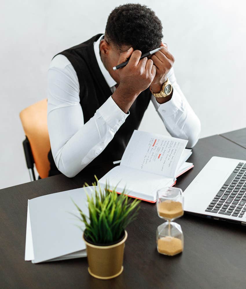 frustrated man not happy with his work-life balance