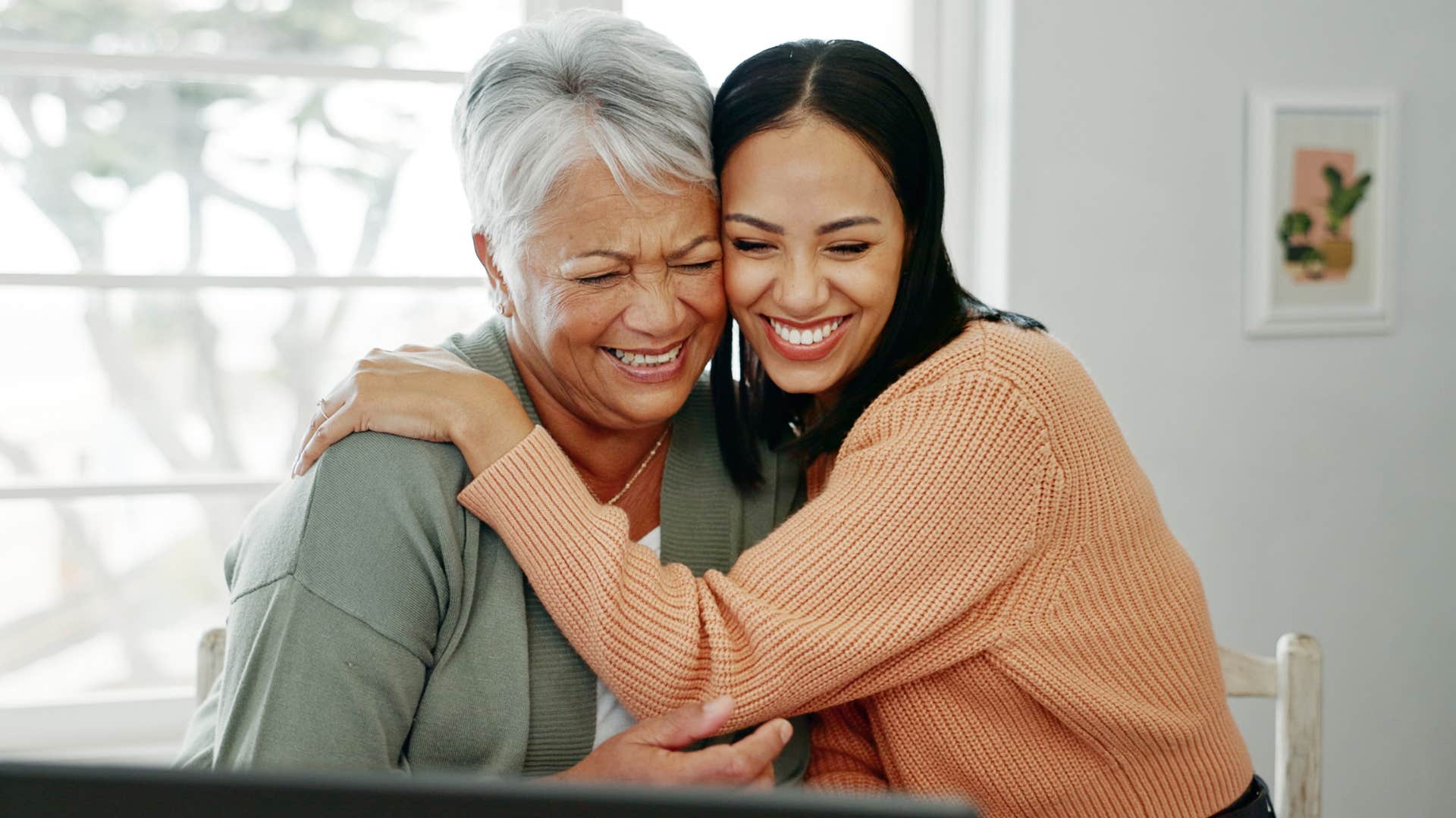 Woman being driven by a purpose while hugging her mother.