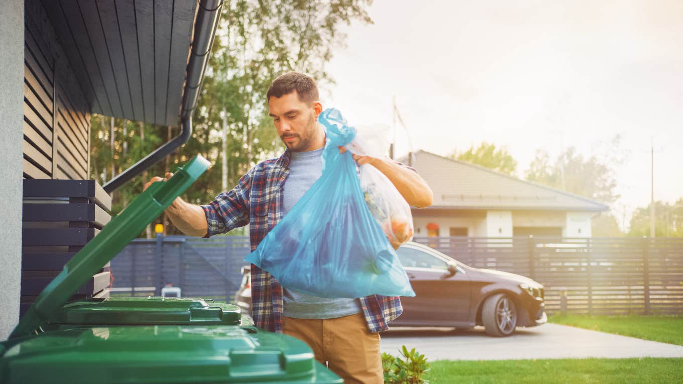 man throwing out trash to avoid paying extra fine
