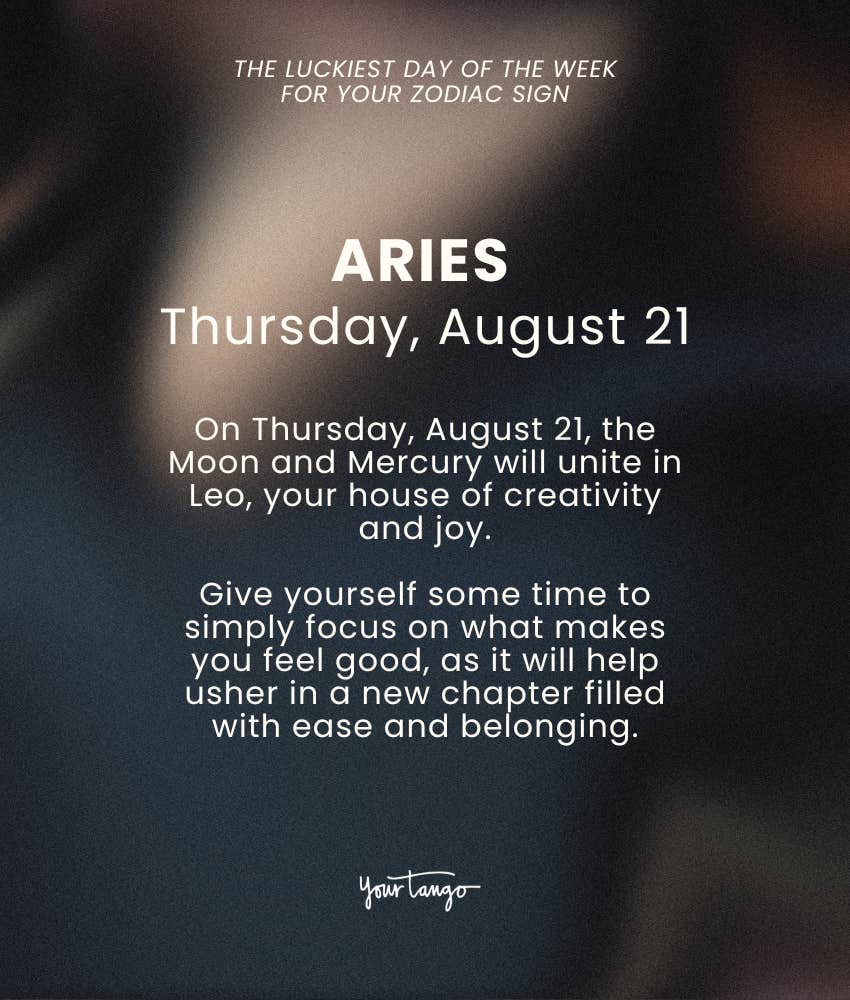 aries zodiac sign luckiest day week august 18 24 2025