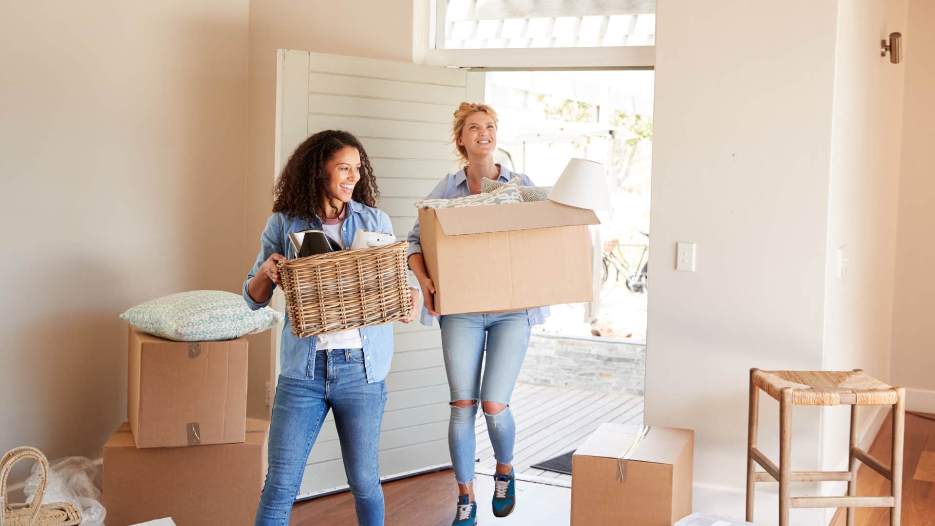 woman helping friend move