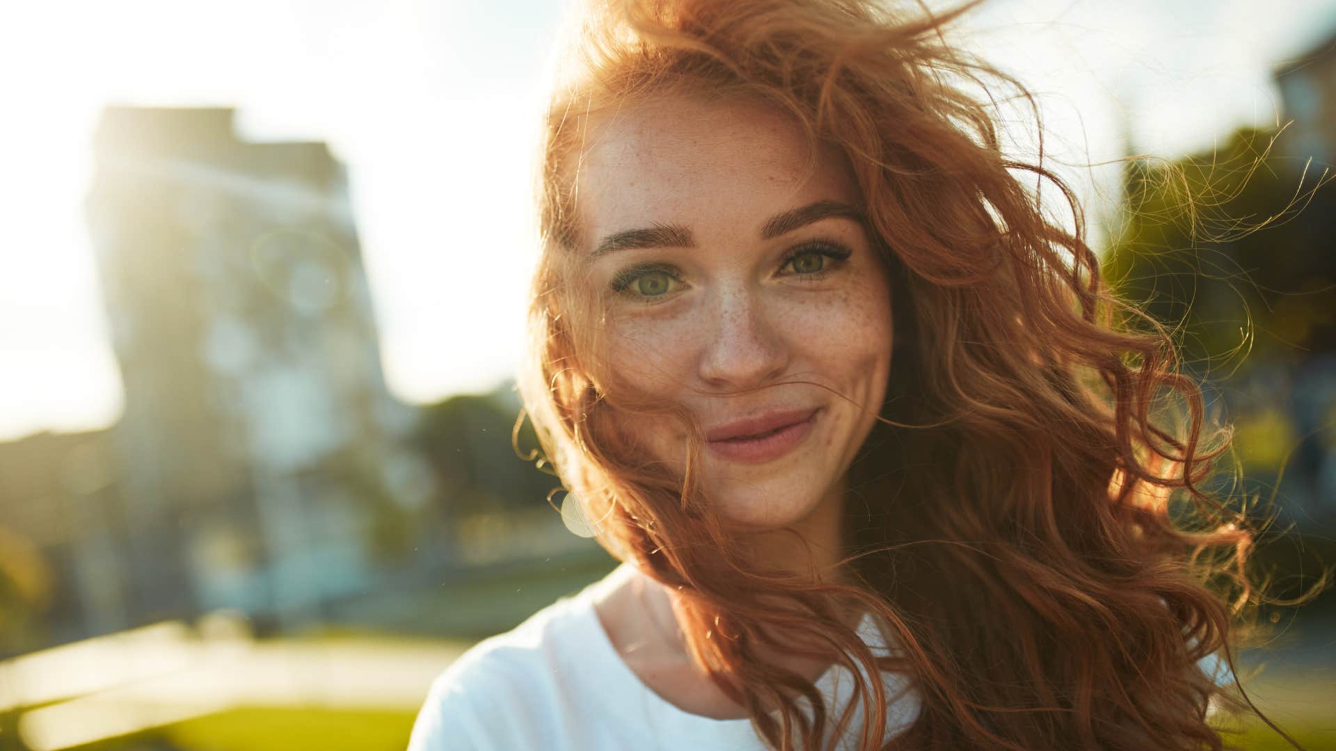 happy woman in a sense of awe at her surroundings
