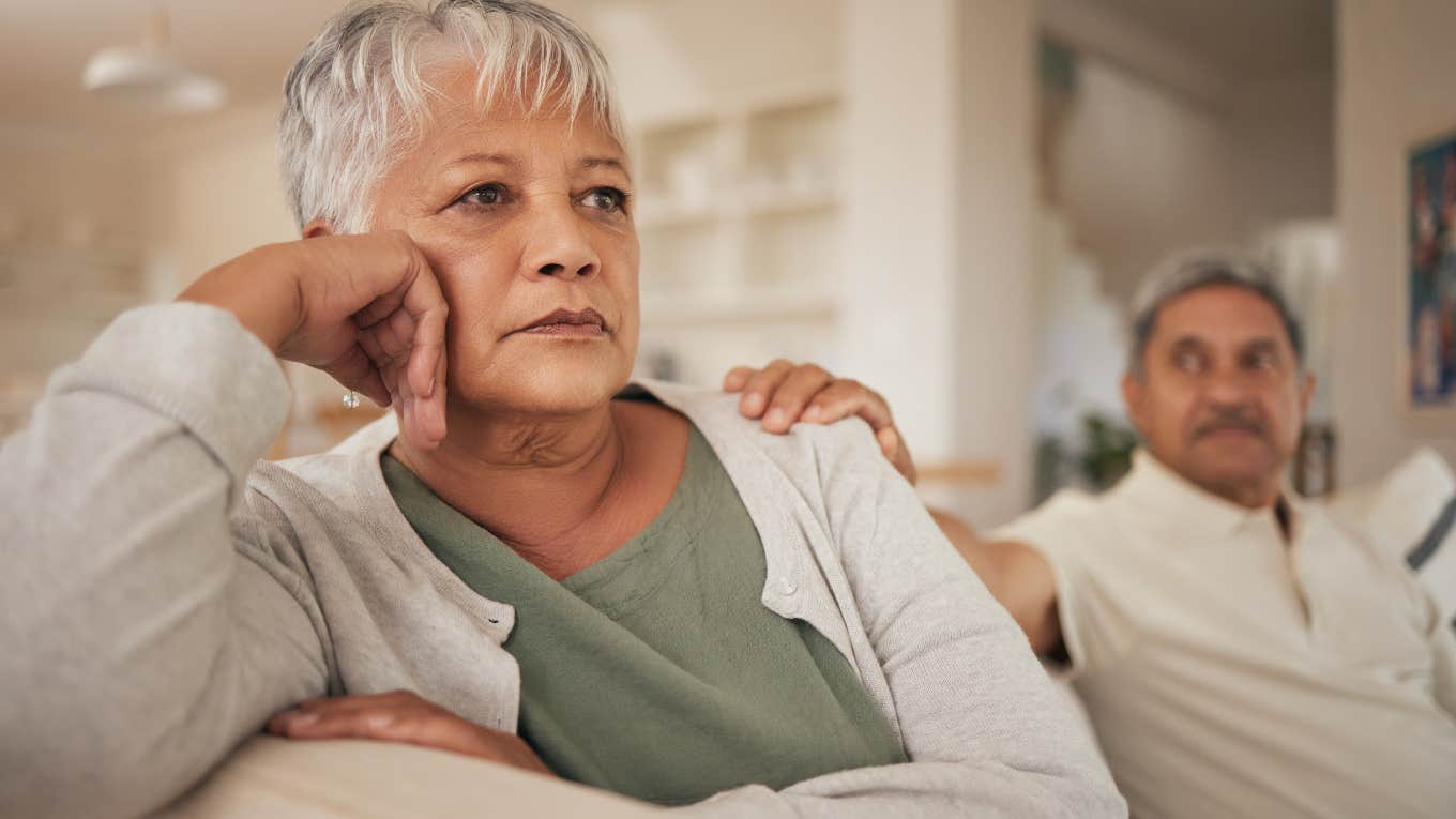 If A Couple Is Struggling, You'll Notice These Clues In Their Home older couple struggling in their marriage sitting on the couch