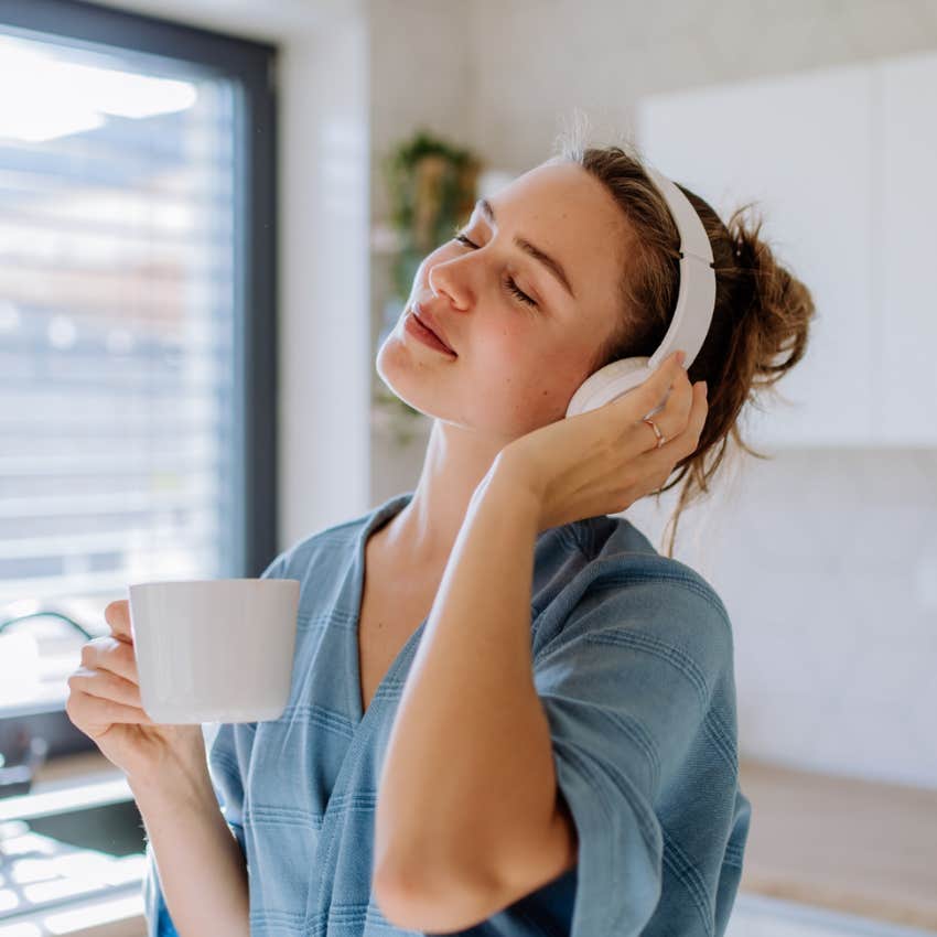 woman who wants to feel a tiny bit happier by listening to music