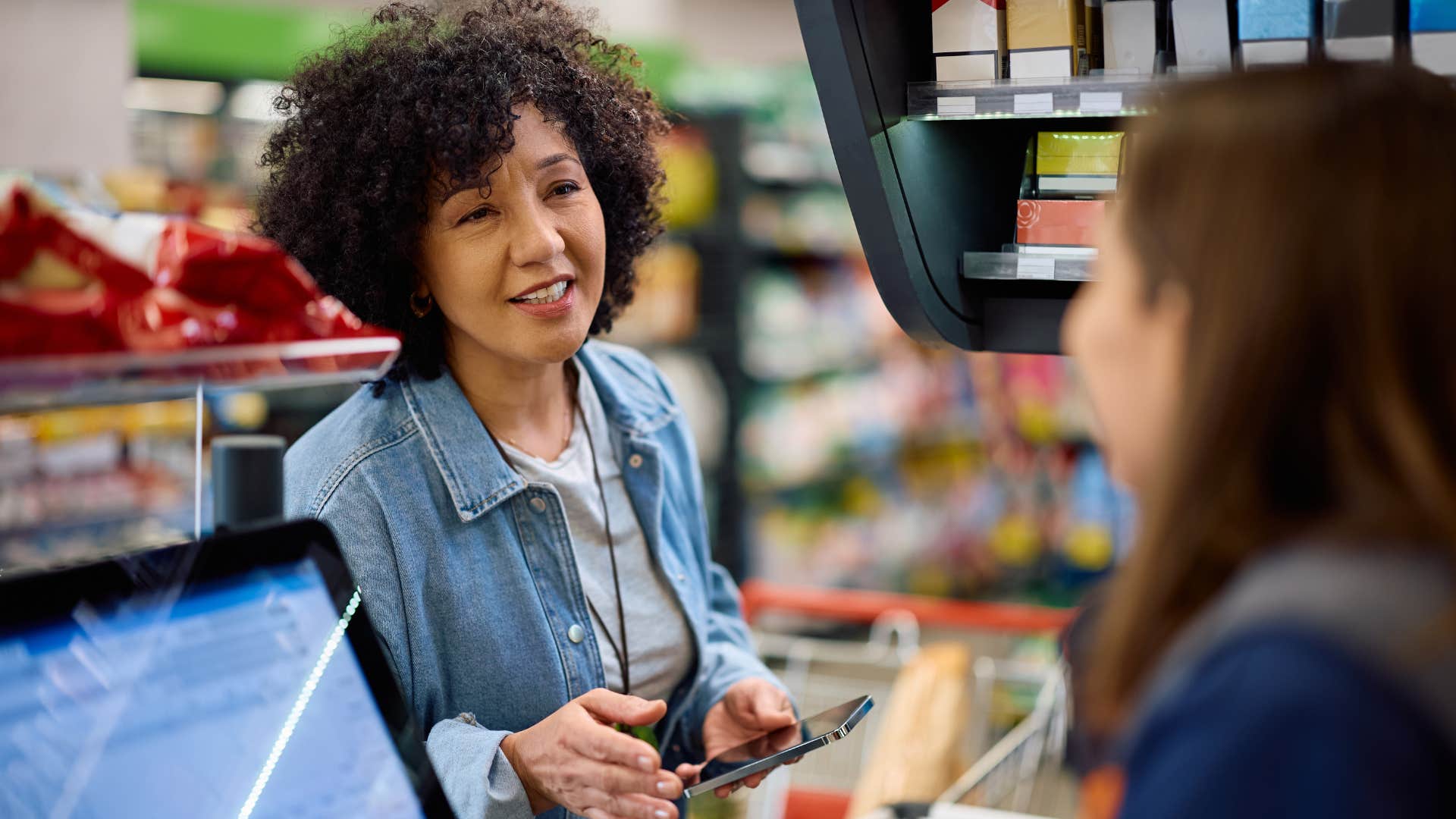 a wife uses the rewards she has from a store to get discounts