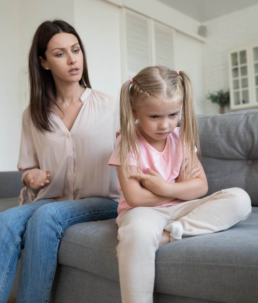 mad child challenging mom's authority