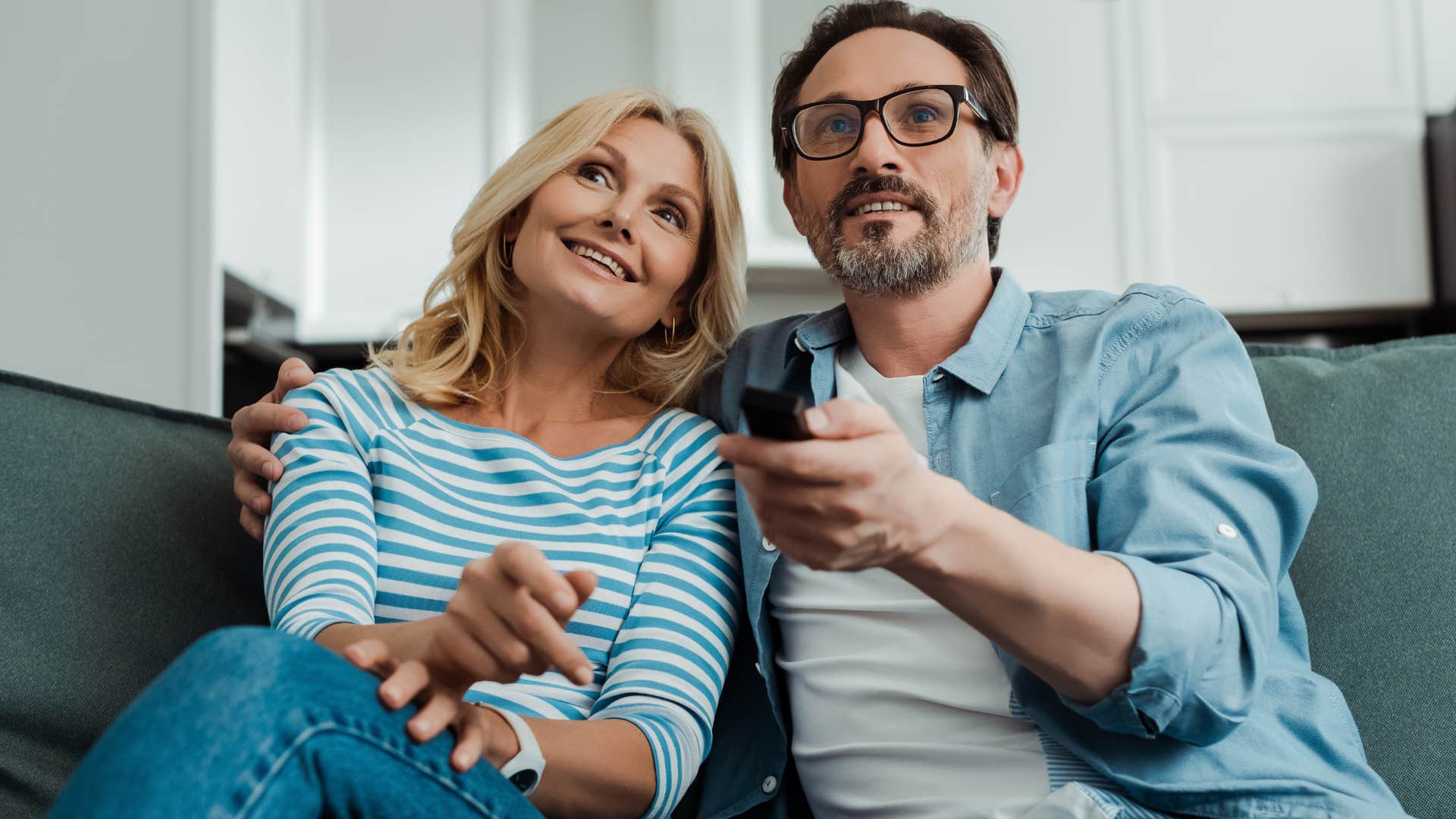 Couple watching the news on TV.