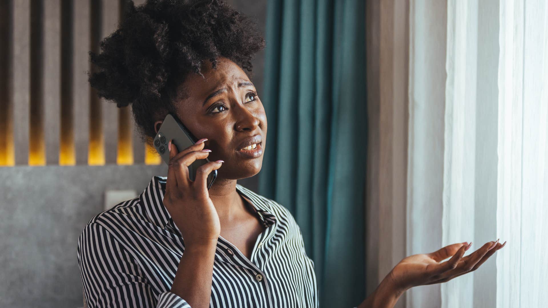 Woman constantly complaining without action on the phone.