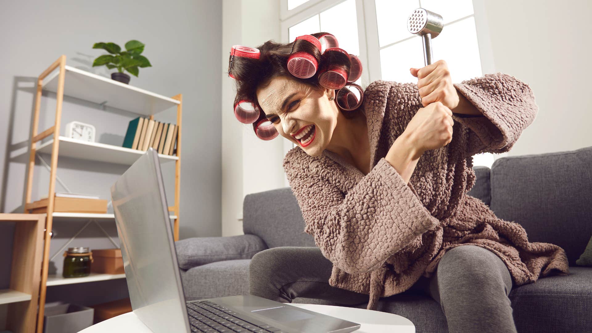 woman who thinks she's more chill than she is breaking things