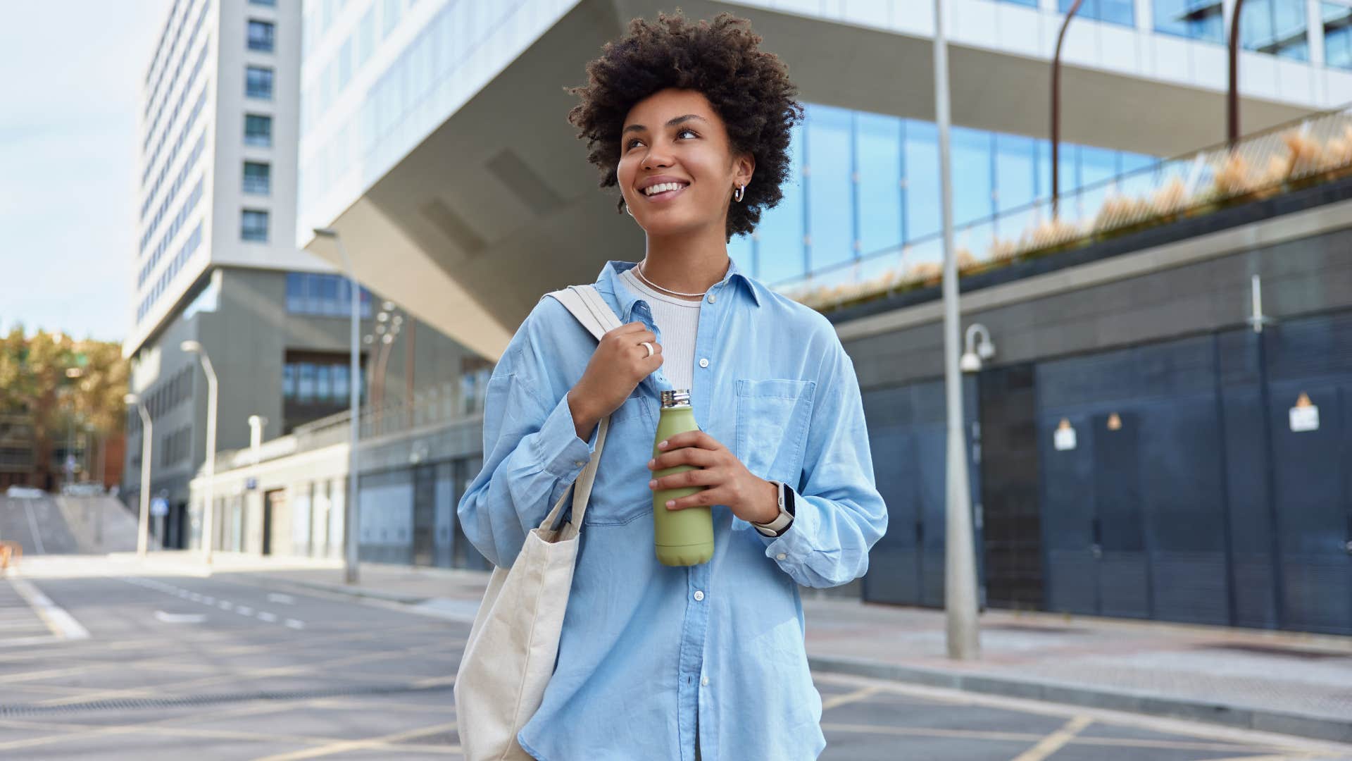 Person goes for a walk to wake up happier