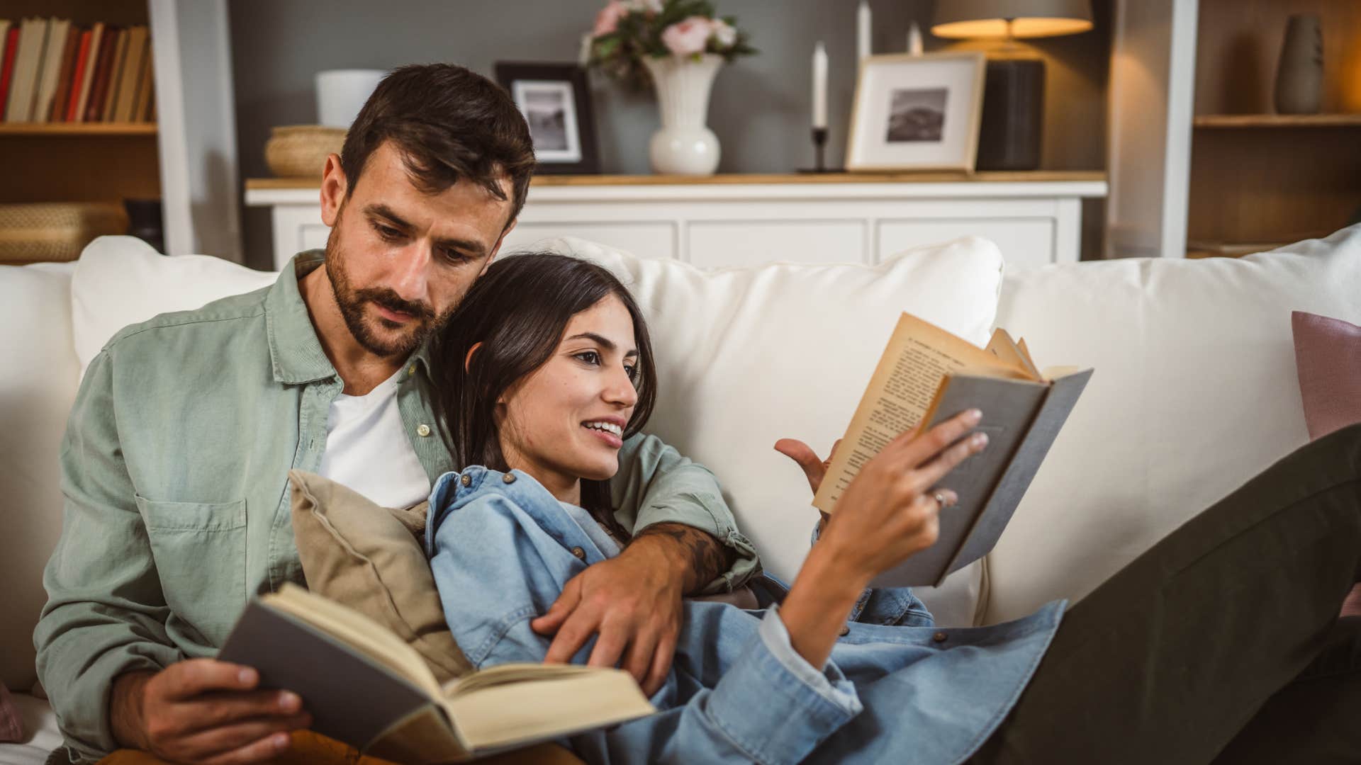 couple spending alone time together reading books