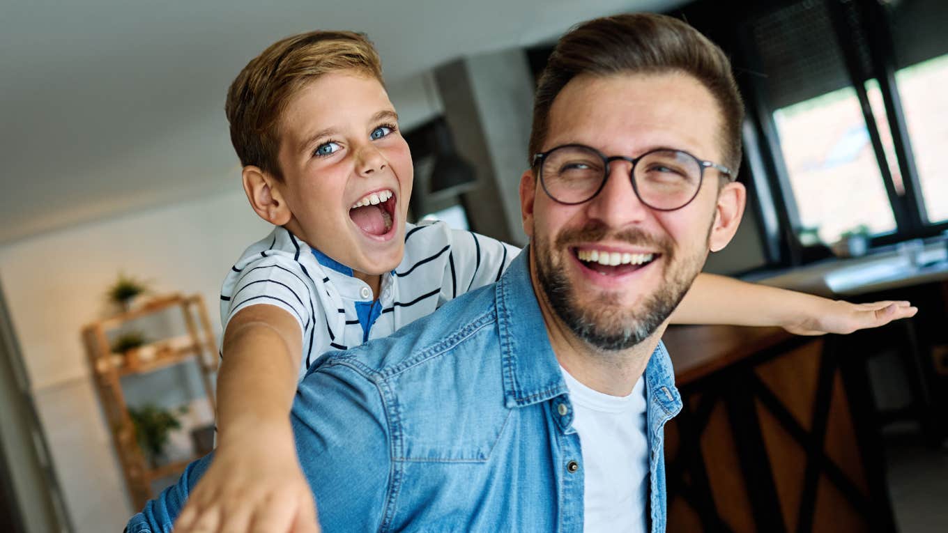 husband worried about the way his wife refers to their adopted son. Dad and son.