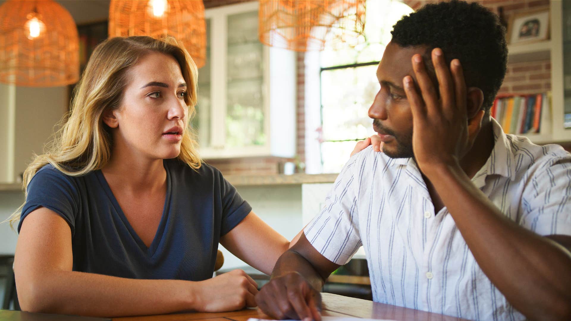 Man saying "What do you need from me right now?" to his partner.