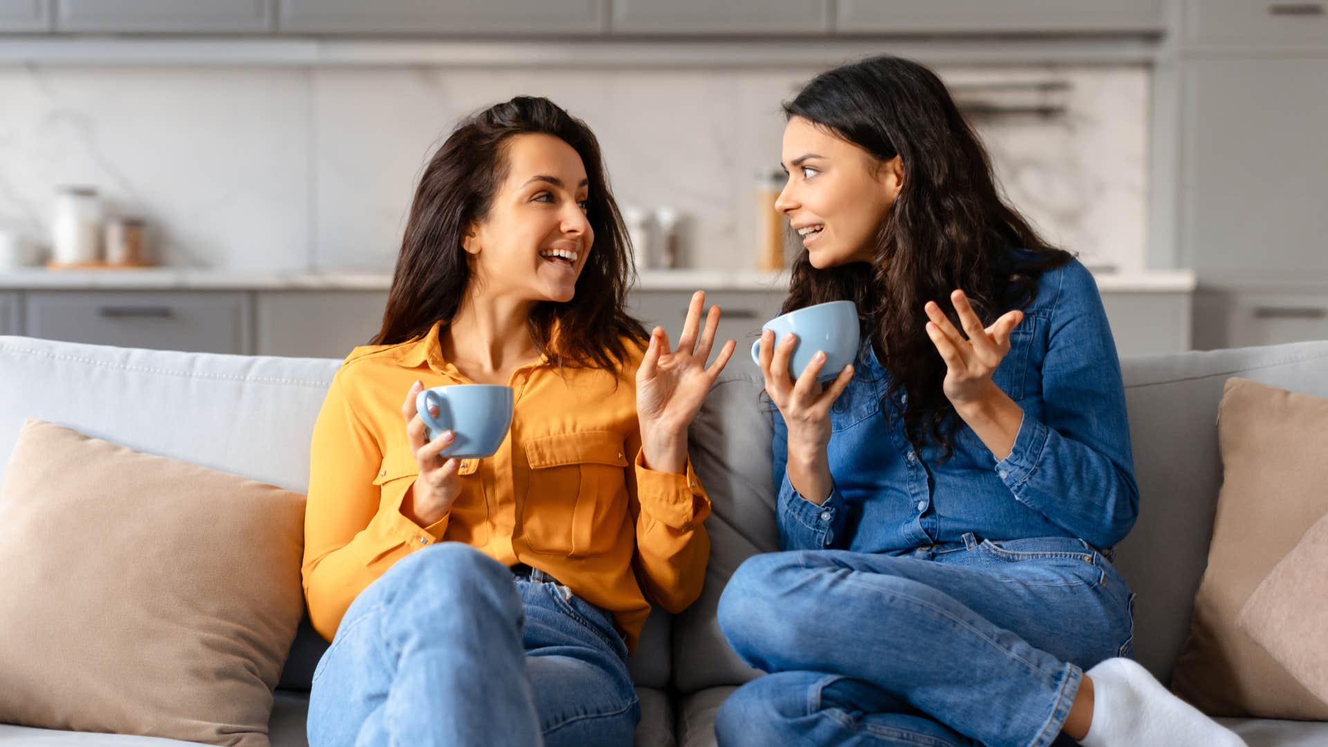 woman gossiping to friend about husband's quirks