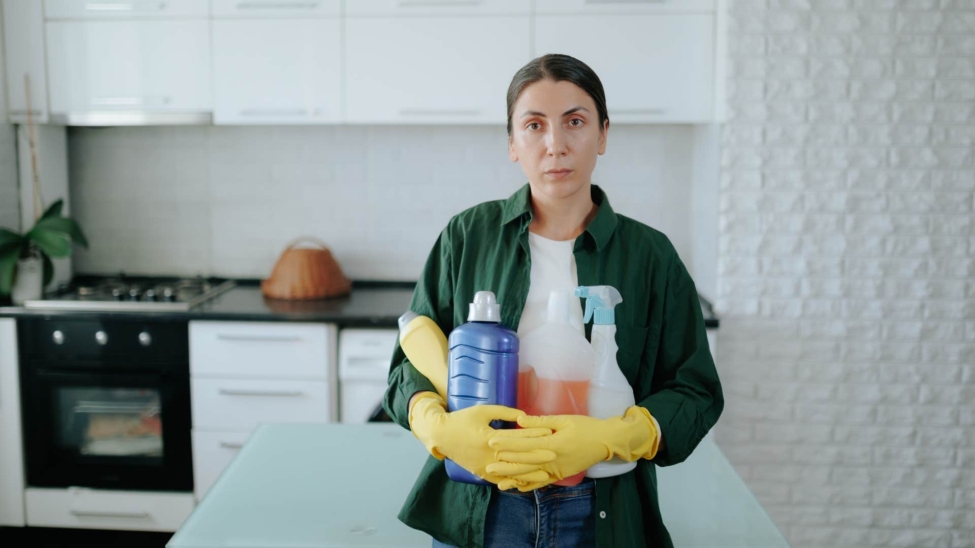 woman at home with diy cleaning supplies