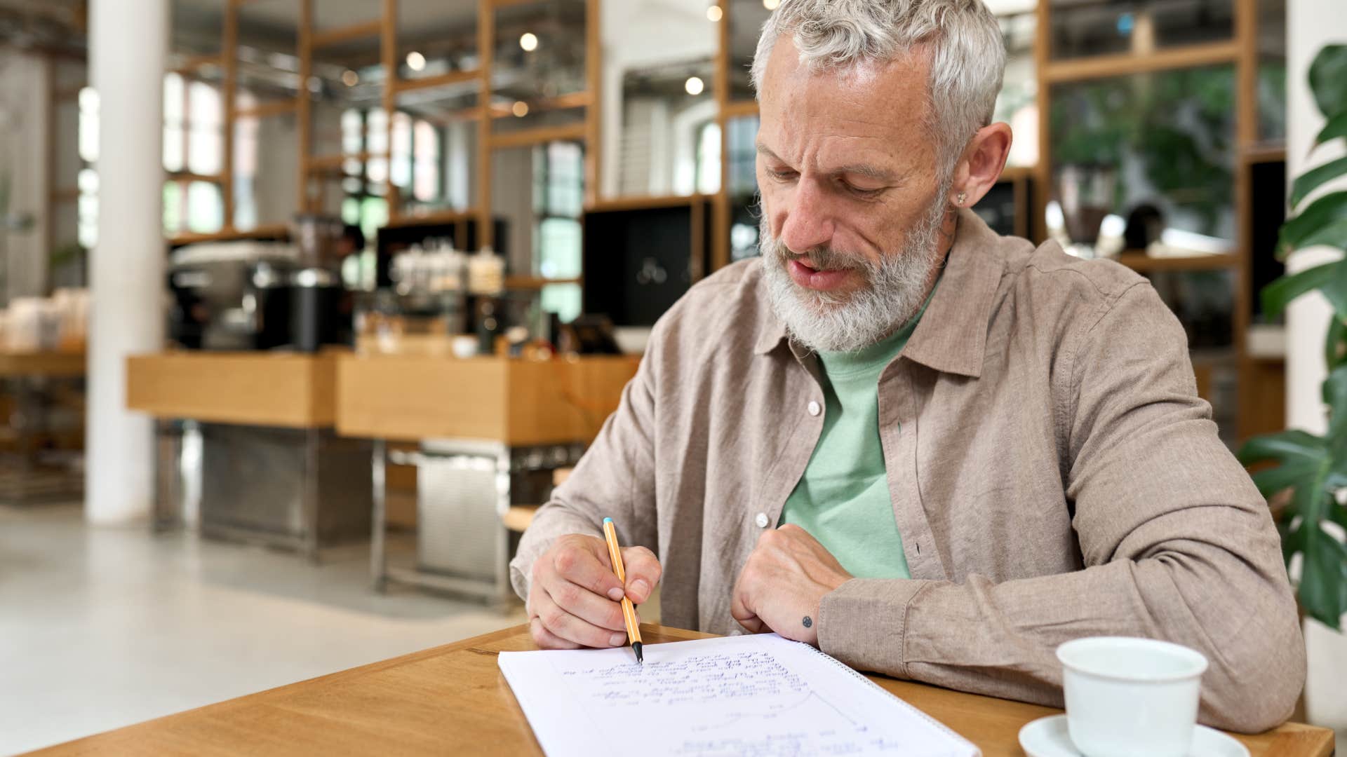 man who wants to maintain a sense of calm by journaling