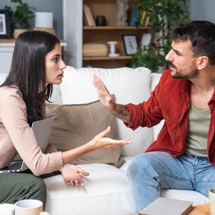 woman who is quietly sabotaging her husband as she fights about money