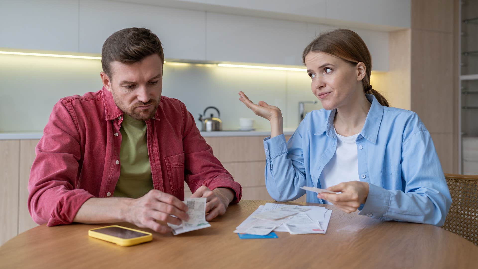 a husband realizes his wife has withheld information about their finances to him and now they are in debt