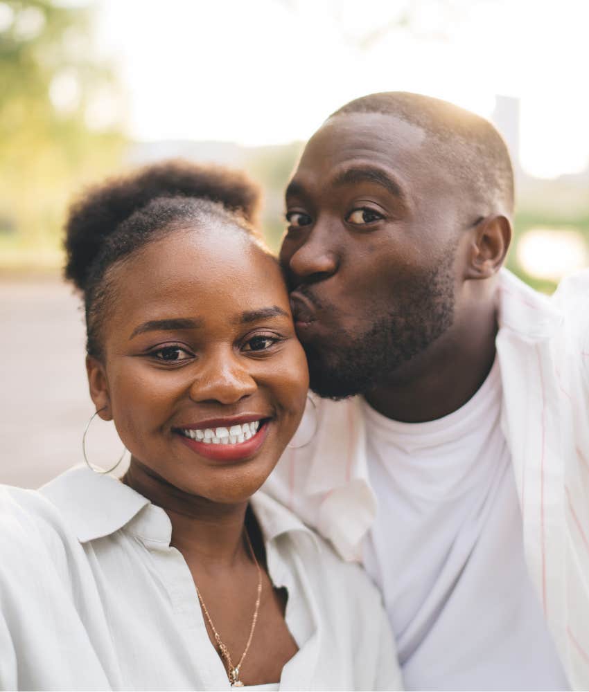 Man leans in for a kiss