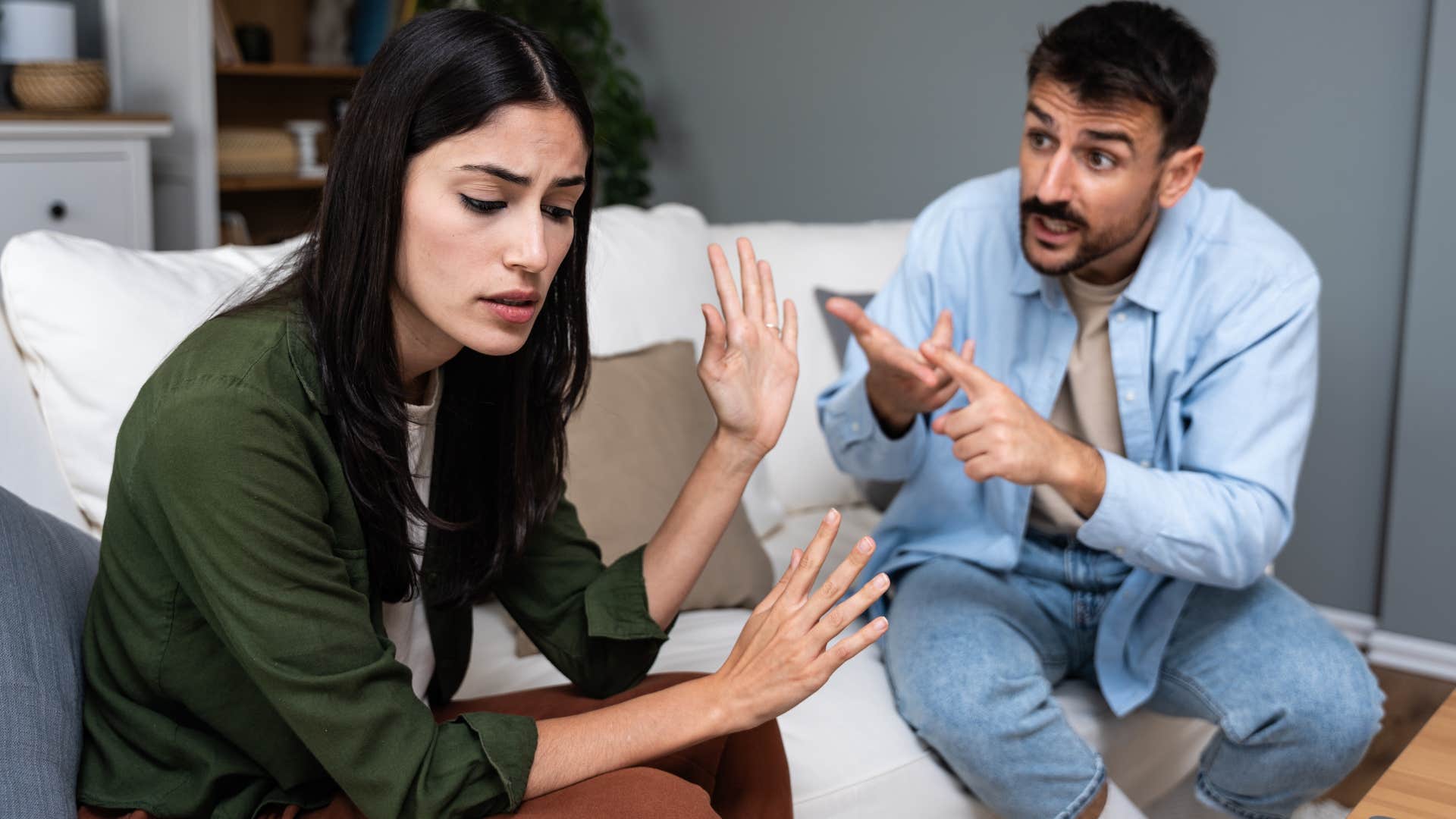 Hyper-critical man arguing with his wife.
