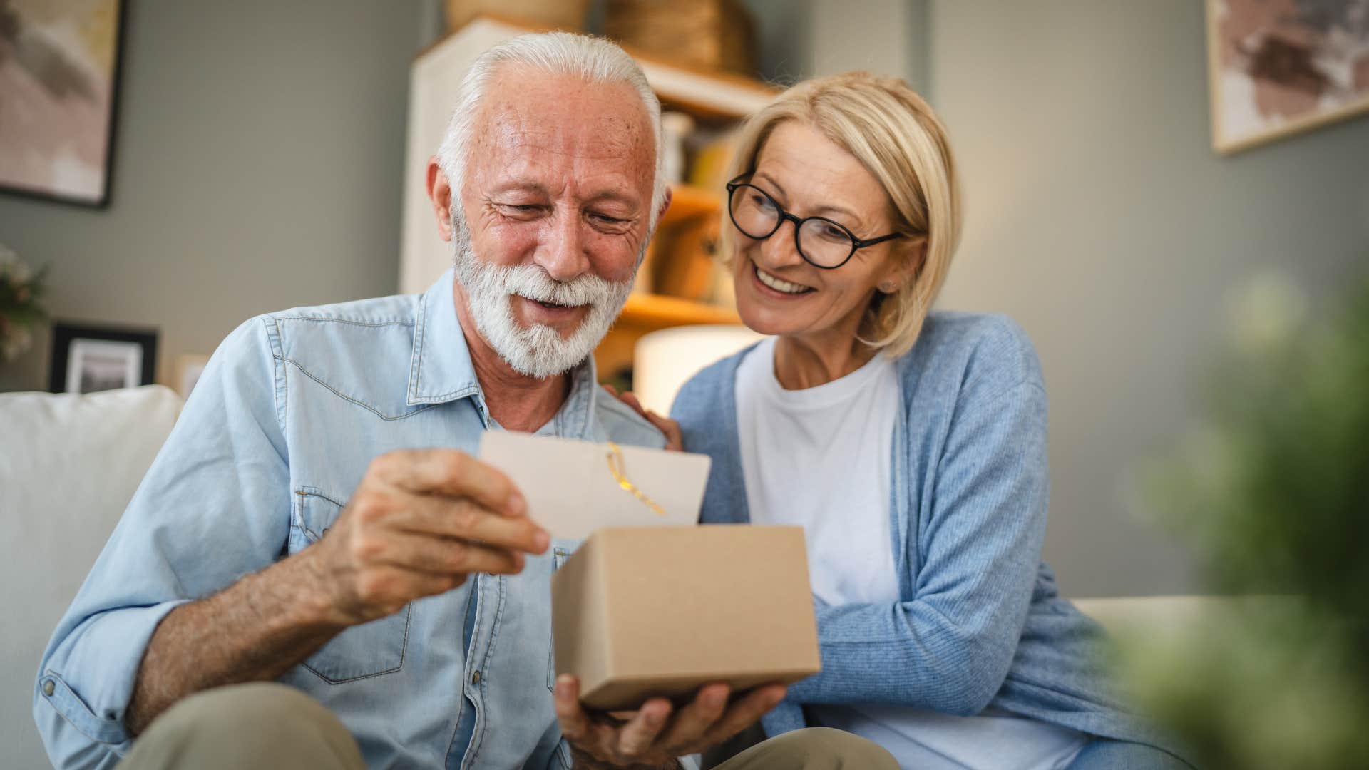 a wife gifts her husband a sentimental gift