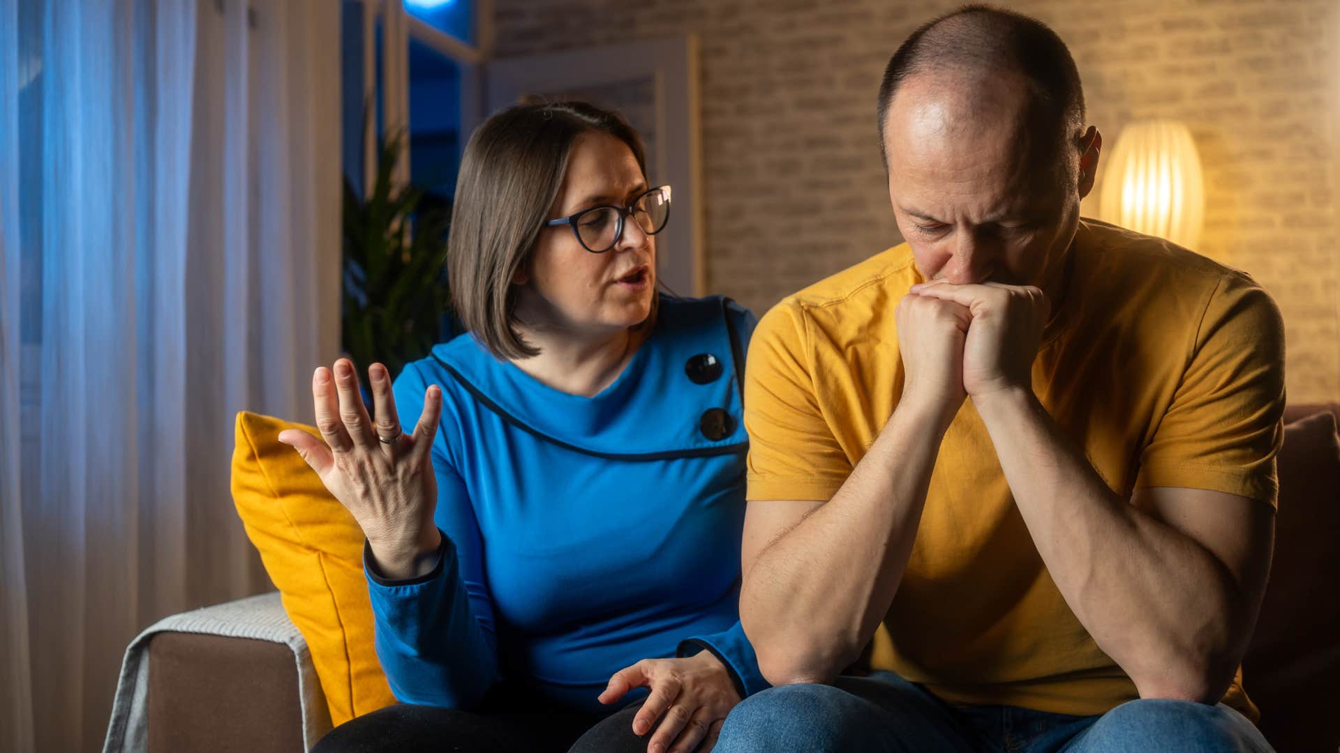man saying I feel lonely when we're in the same room to his upset wife