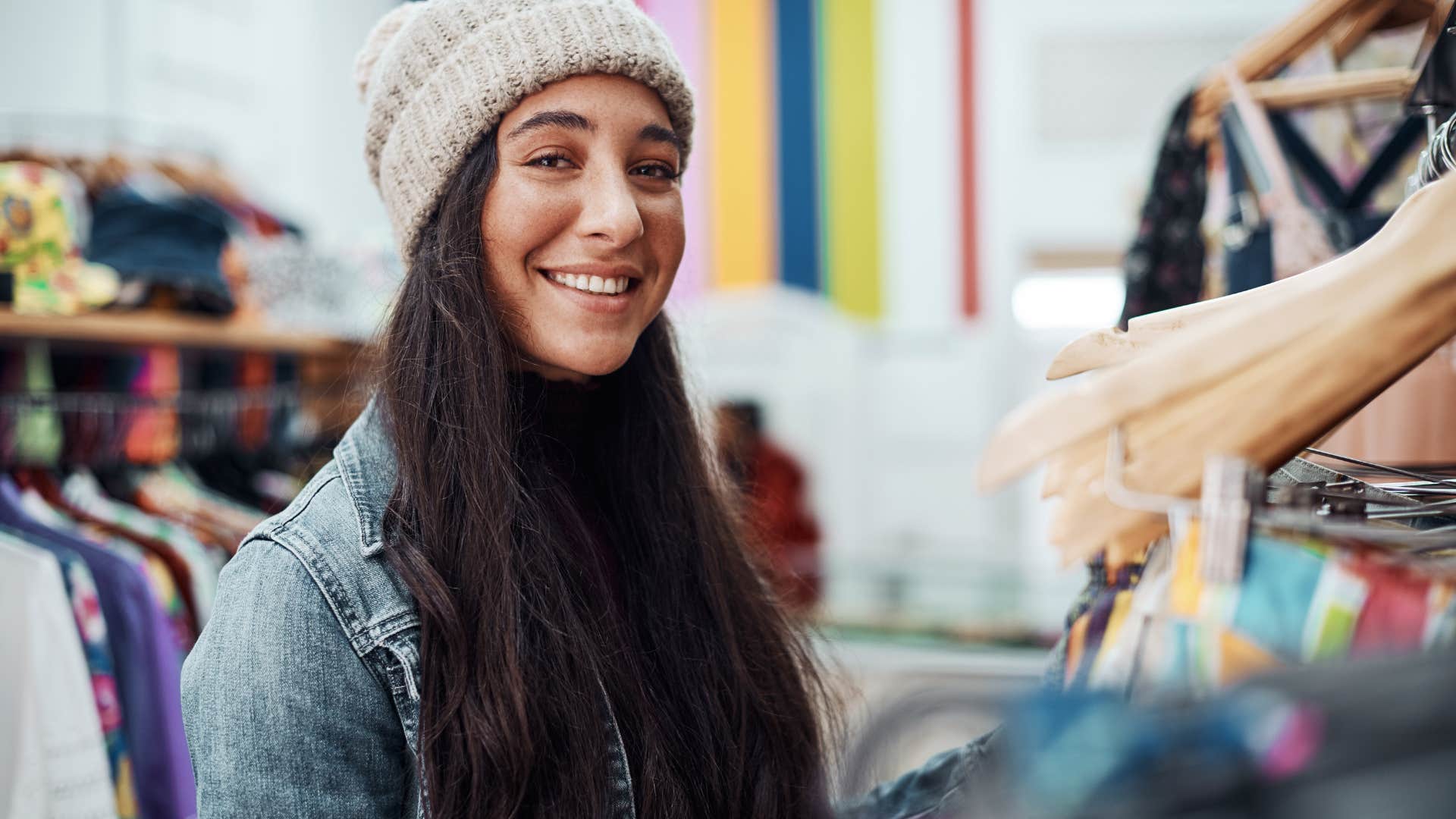 woman shopping for clothes to try on