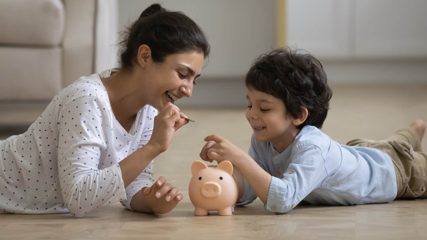 mom charges kids rent every month to teach financial literacy mom teaching son to save money in a bank