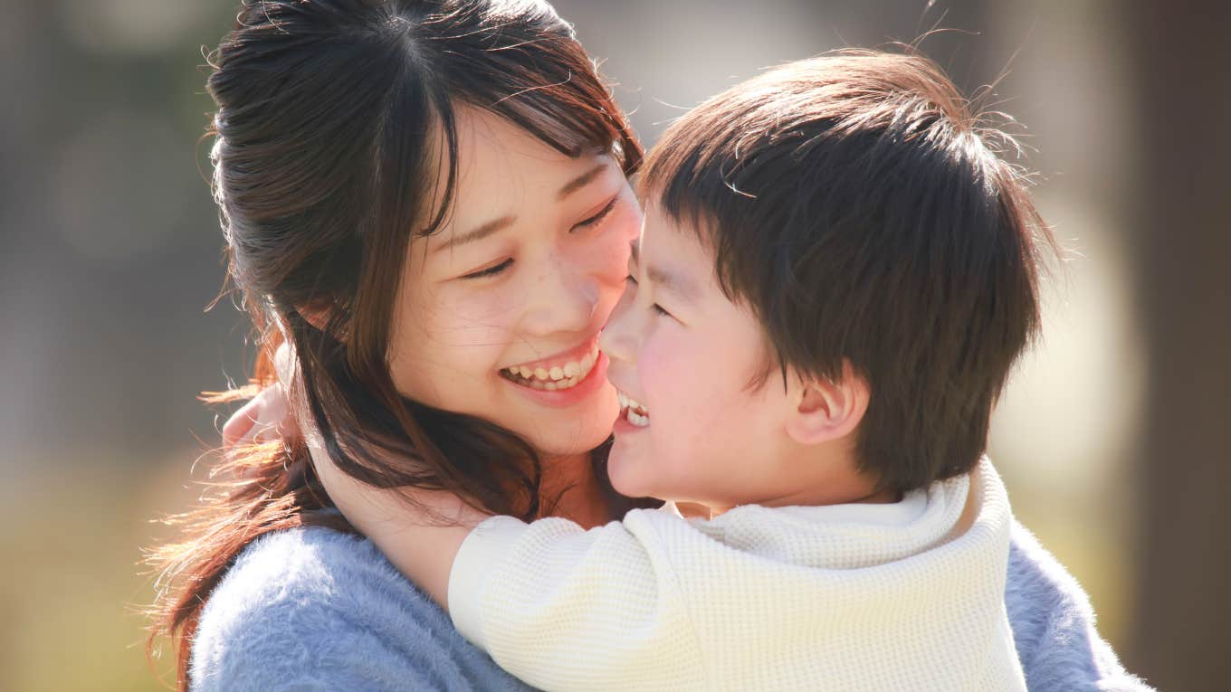 Mom loves child.