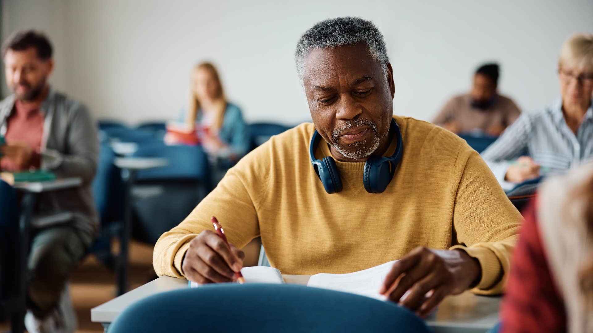 man with the old-fashioned habit of taking a class