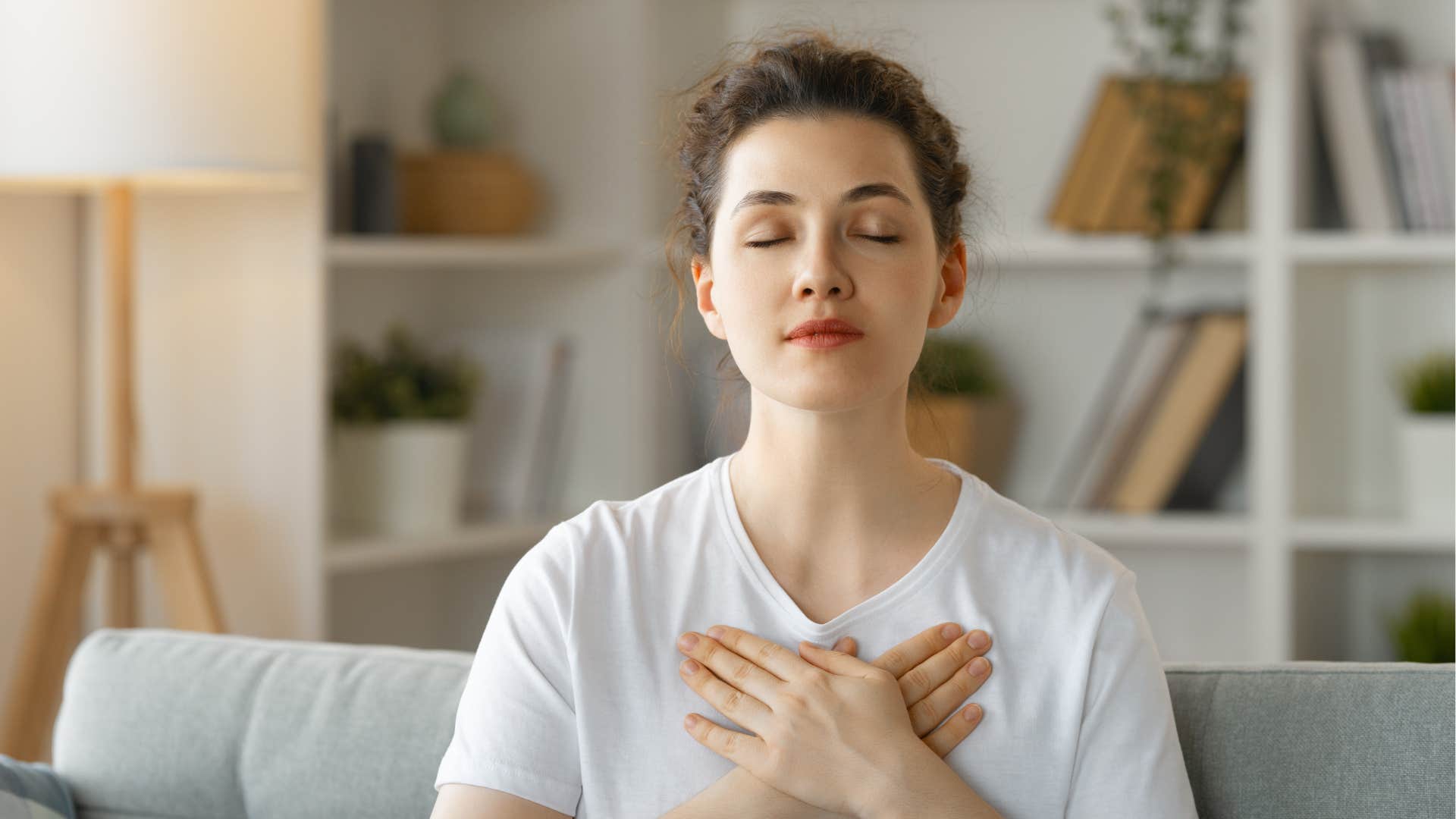 woman with the old-fashioned habit of breathing exercises