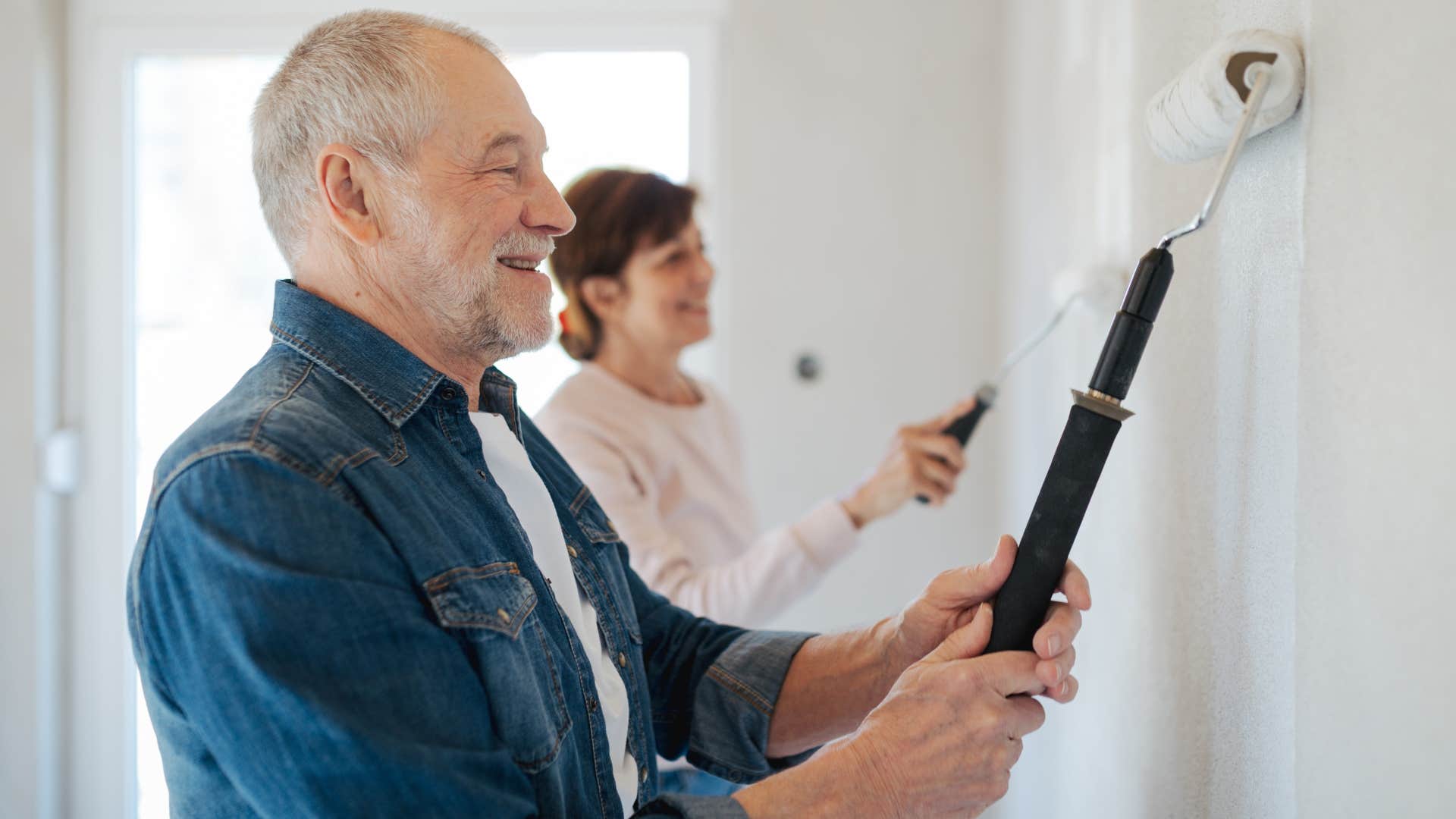 person over 60 still does the household task of Painting, making them exceptionally strong