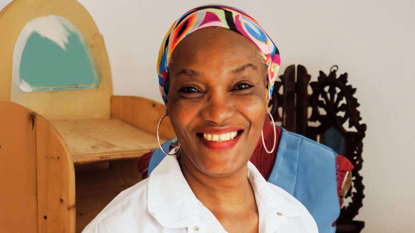 Person who still looks vibrant in her sixties. 