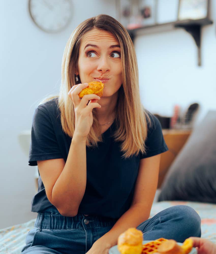 Person wonder if chewing is why she got dumped
