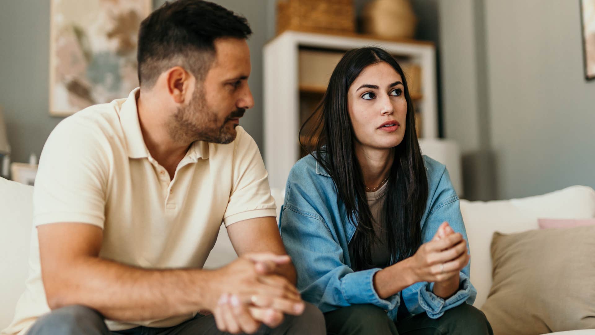 Woman saying "I can never do anything right" to her partner.