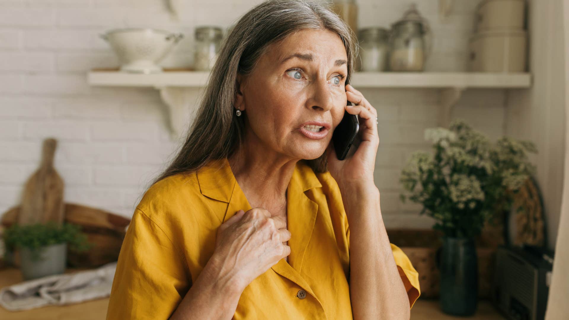 Woman who doesn't trust news outlets arguing on the phone.